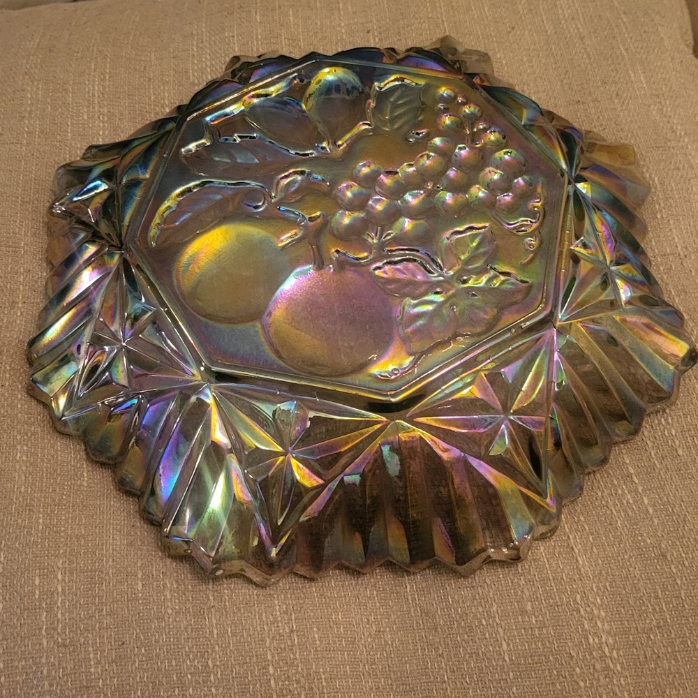 Vtg Federal Carnival Glass Fruit Bowl w/Sawtooth Rim & Pioneer Pattern (60s-70s)